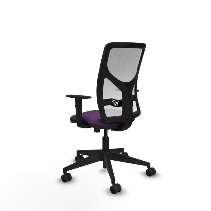 Chaise Motilla Synchro 3 positions tissu Pourpre Maille Blanc Base pyramidale noire Accoudoir 1D Sans appui-tête Roulettes 65mm nylon