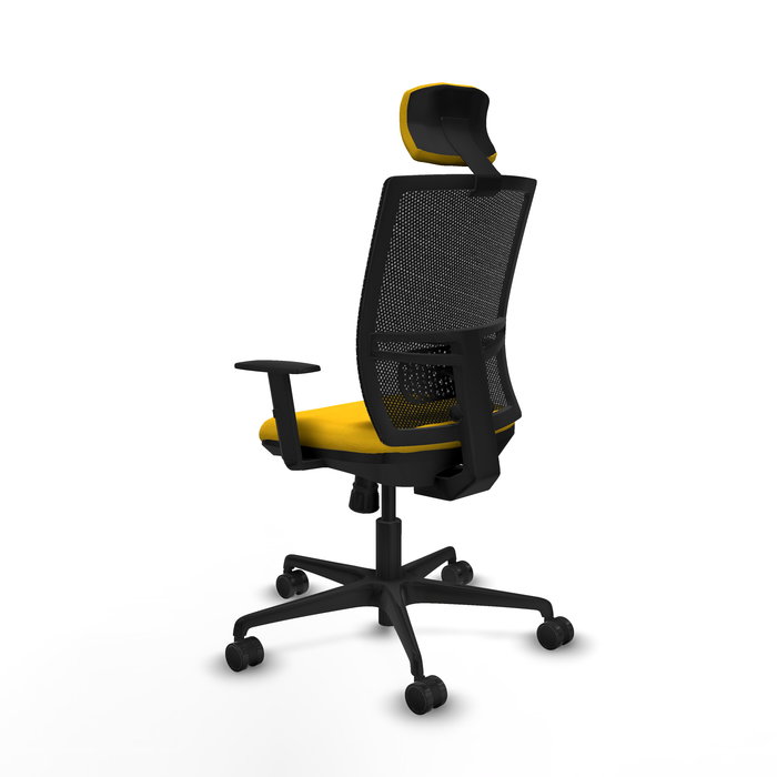 Chaise Yunquera Synchro 4 positions tissu Jaune Maille Noir Base en nylon noir Accoudoir 1D Appui-tête 1D Roulettes 65mm nylon
