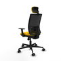 Chaise Yunquera Synchro 4 positions tissu Jaune Maille Noir Base en nylon noir Accoudoir 1D Appui-tête 1D Roulettes 65mm nylon