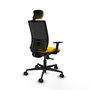 Chaise Yunquera Synchro 4 positions tissu Jaune Maille Noir Base en nylon noir Accoudoir 1D Appui-tête 1D Roulettes 65mm nylon