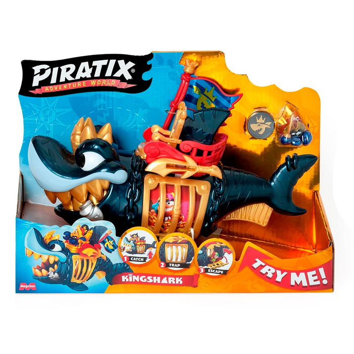MAGIC BOX Figurine Piratix King Shark avec Dents Dorées - Ppxsp112In11 - Figurine Articulée pour Enfants - Jeu en Espagnol