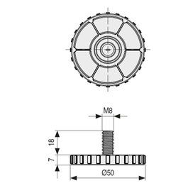 ALK System Pied niveleur RIDO Ø50 M8x18 gris clair
