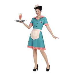 My Other Me Déguisement Serveuse Années 50 avec Coiffe, Robe et Tablier XL