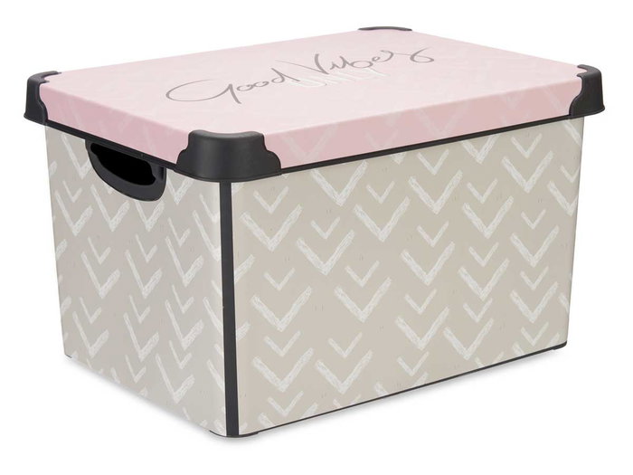 Kipit Boîte plastique 17L Vibes avec anse gris et rose 28x22x37 cm (Set de 12)