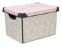 Kipit Boîte plastique 17L Vibes avec anse gris et rose 28x22x37 cm (Set de 12)