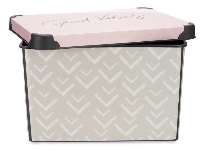 Kipit Boîte plastique 17L Vibes avec anse gris et rose 28x22x37 cm (Set de 12)