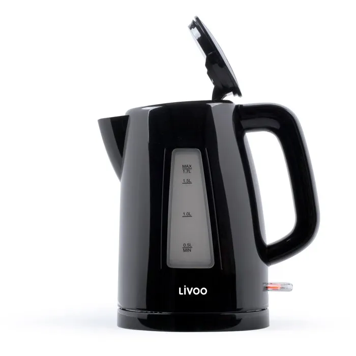Livoo Bouilloire électrique DOD184N 2200 W 1.7 L Noir, base 360°, filtre anticalcaire amovible, arrêt automatique