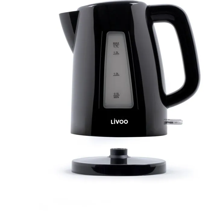 Livoo Bouilloire électrique DOD184N 2200 W 1.7 L Noir, base 360°, filtre anticalcaire amovible, arrêt automatique