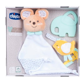Chicco - Set de Cadeau pour Naissance - Doudou Sonnette, Sucette Léger et Anneau de Dentition pour Bébé dès la Naissance