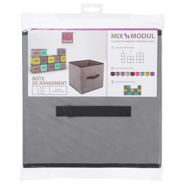 Five Boîte de rangement pliable 31 x 31 x 30 cm Gris rosé Polypropylène & carton Five Boîte de rangement pliable 31 x 31 x 30 cm Gris rosé Polypropylène & carton
