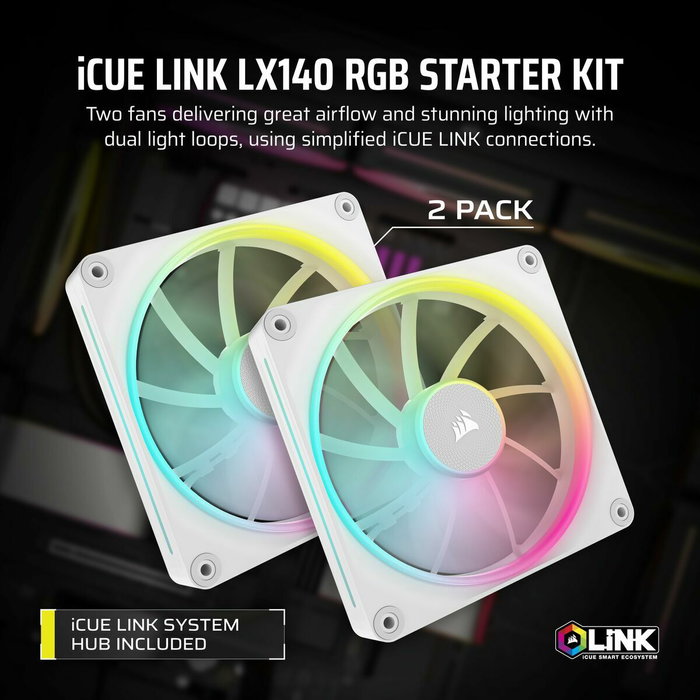 Corsair Kit de démarrage ventilateurs iCUE LINK LX140 RGB White Dual Fan