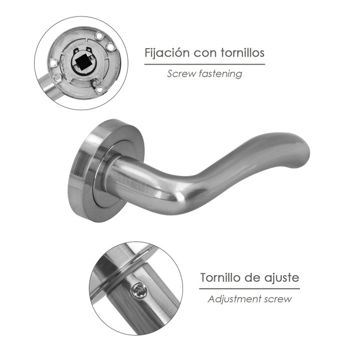 WOLFPACK LINEA PROFESIONAL Jeu de poignées pour portes Nilo rosette onda satinée