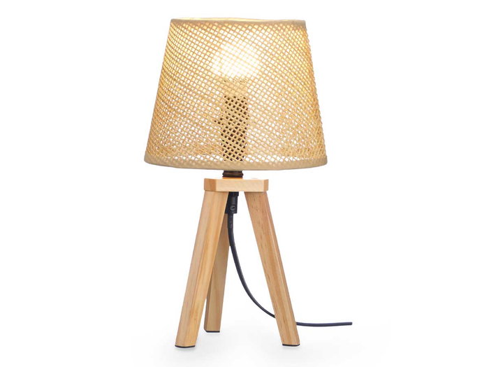 Giftdecor Lampe de Table conique en Abat-jour Naturel 32 cm Marron Bois Pin PVC Papel Ampoule E14 (Set de 6)
