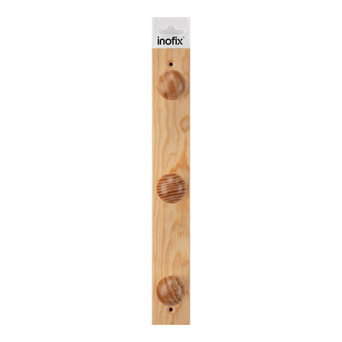 Inofix Patère en bois de pin avec 3 pomos, naturel 360 x 50 x 15 mm Inofix Patère en bois de pin avec 3 pomos, naturel 360 x 50 x 15 mm