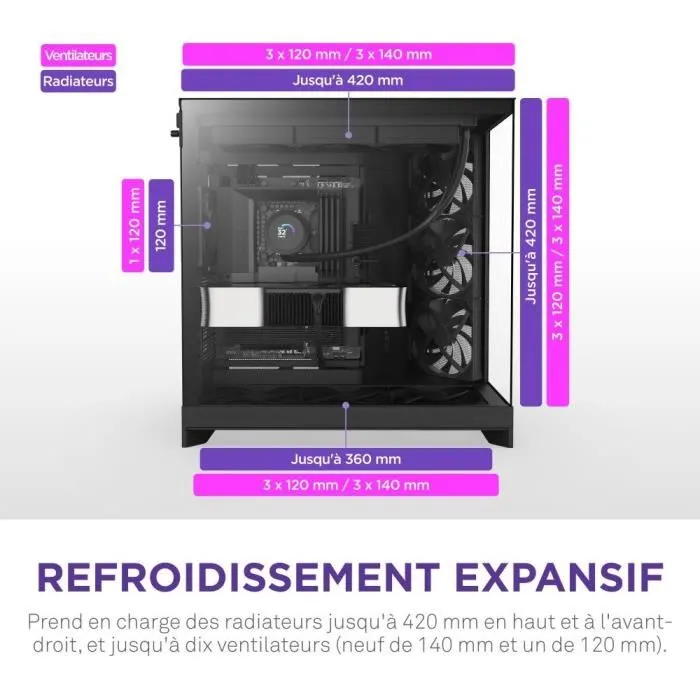 NZXT H9 Flow CM-H92FB-01 - Boîtier moyen-tour à double chambre noir - Vitre trempée, mesh, airflow optimal, support radiateur 420 mm, ventilateurs RGB NZXT H9 Flow CM-H92FB-01 - Boîtier moyen-tour à double chambre noir - Vitre trempée, mesh, airflow optimal, support radiateur 420 mm, ventilateurs RGB