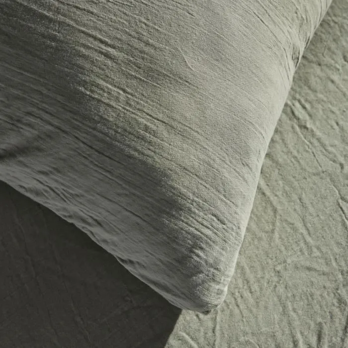 Today Parure de Lit 1 Personne 140x200 cm - Réf. 123327 - Housse de Couette 220x240 cm et 2 Taies - Gaze et Coton Uni - Sauge