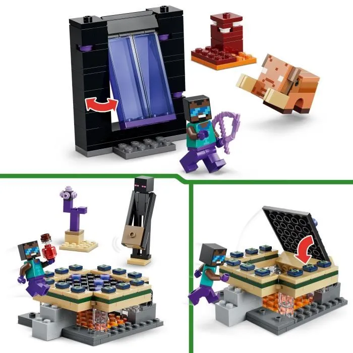 LEGO Minecraft Jeu de Construction 21584 Voyage à Travers les Portails du Nether et de l'Ender, Jeu Créatif pour Enfant à Partir de 7 Ans