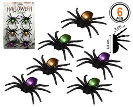Atosa Pack de 6 mini araignées aux couleurs métalliques 7,5 cm