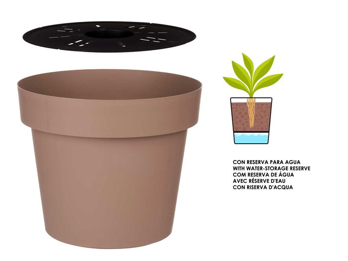 Ibergarden Pot Plastique Marron avec Réserve d'Eau 35 cm (34x29x34 cm) 18 L (Set de 6)