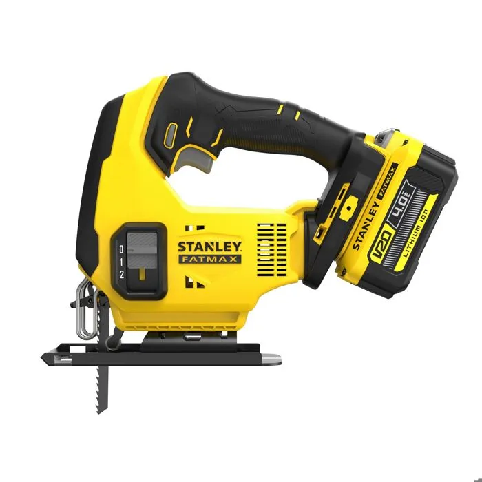 Stanley Fatmax V20 Scie sauteuse sans fil 18V SFMCS600M2K-QW, avec 2 batteries Li-ion 4 Ah et chargeur 2 A, coupe 19 mm