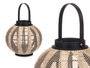 Giftdecor Lanterne Bougeoir Anse Sphère 30x30x30cm Tissu Bois Verre Beige Noir (Set de 2)