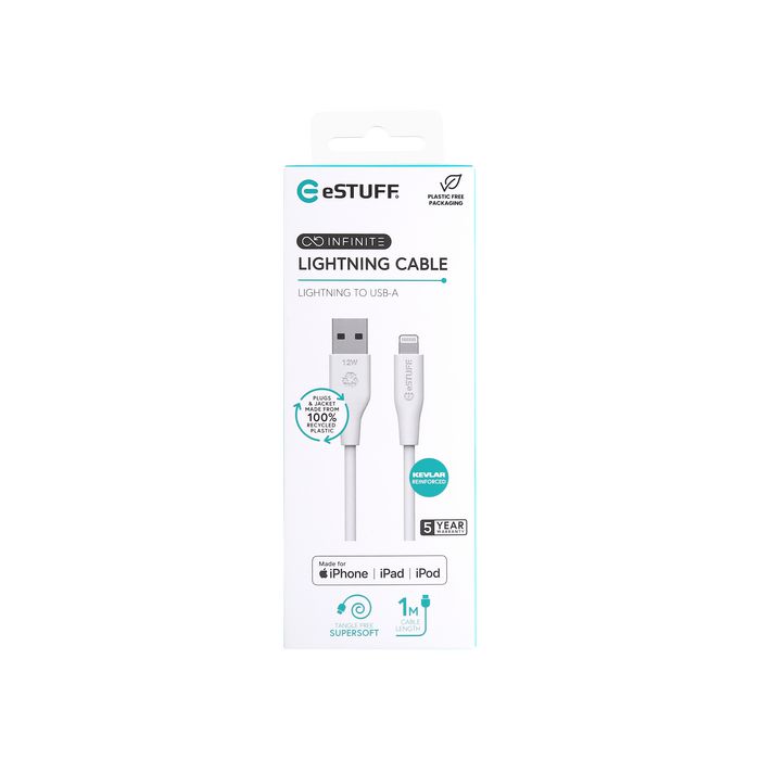 eSTUFF Câble USB-A vers Lightning INFINITE (GRS) 1 m Blanc eSTUFF Câble USB-A vers Lightning INFINITE (GRS) 1 m Blanc
