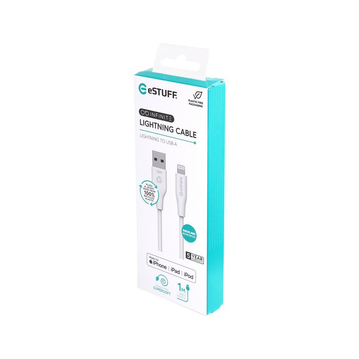 eSTUFF Câble USB-A vers Lightning INFINITE (GRS) 1 m Blanc eSTUFF Câble USB-A vers Lightning INFINITE (GRS) 1 m Blanc