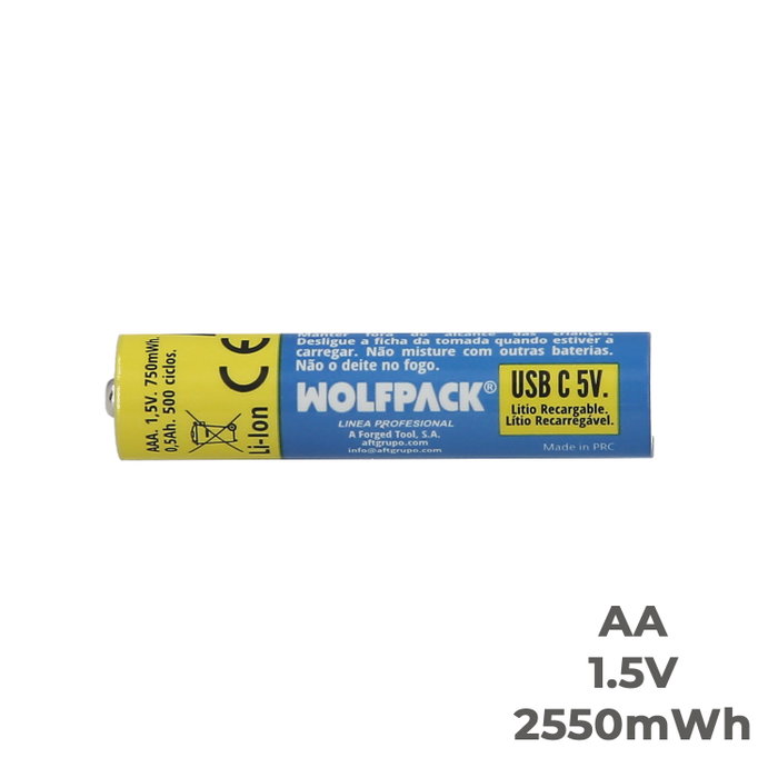 WOLFPACK LINEA PROFESIONAL Piles Lithium Rechargeables AAA 1,5V USB-C (Lot de 4)