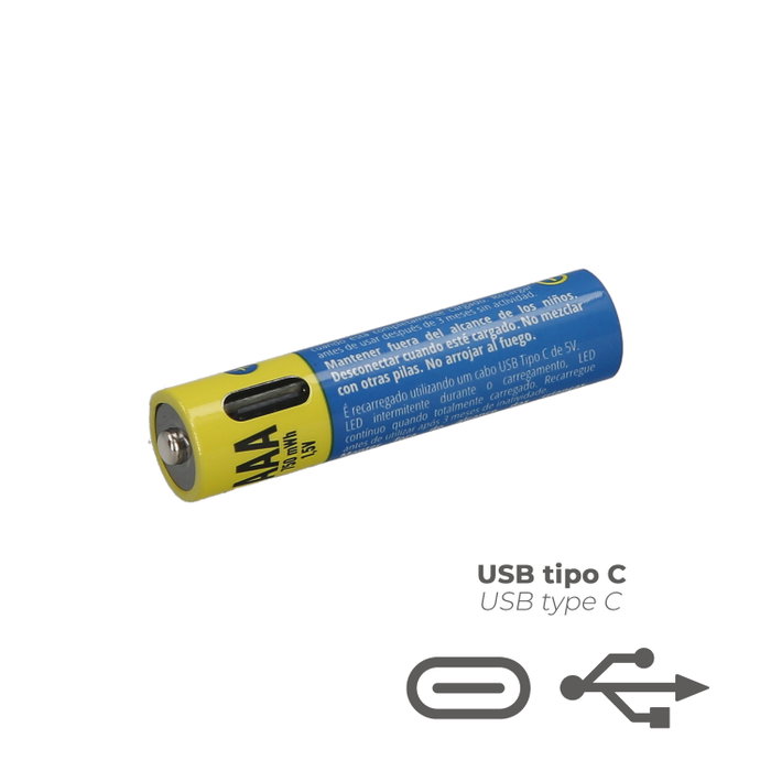 WOLFPACK LINEA PROFESIONAL Piles Lithium Rechargeables AAA 1,5V USB-C (Lot de 4)