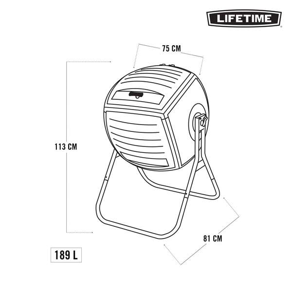 Color Baby - Bac à compost 189 litres en acier galvanisé avec tambour rotatif, porte rabattable et fermeture hermétique - 75x81x113 cm