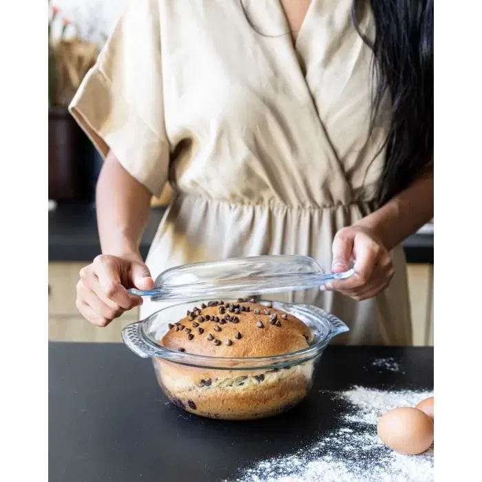 Pyrex Cocotte ronde en verre borosilicate 5.1 L 1450074 - Résiste au four 300°C, micro-ondes, congélateur et lave-vaisselle - Transparente