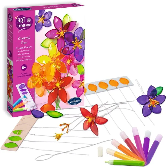 Sentosphere - Coffret Créatif Peinture Vitrail Crystal Flor - 8 Fleurs à Créer en Verre Effilé - Art et Créations - Dès 8 ans
