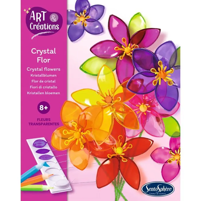 Sentosphere - Coffret Créatif Peinture Vitrail Crystal Flor - 8 Fleurs à Créer en Verre Effilé - Art et Créations - Dès 8 ans