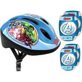 Stamp Avengers Pack Protections Enfants - Casque Réglable, Genouillères, Coudières Ajustables Velcro - Équipement Sécurité Sports de Cycle