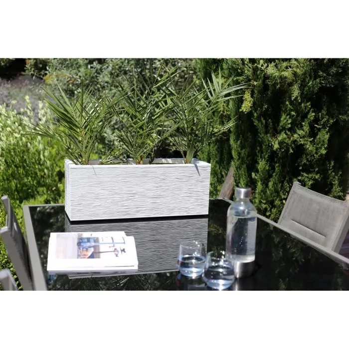 Graphit Up - EDA - Balconnière, 25 L, décor Vagues, pour intérieur et extérieur, 59 x 19,5 x H. 22,8 cm, Blanc Cérusé Graphit Up - EDA - Balconnière, 25 L, décor Vagues, pour intérieur et extérieur, 59 x 19,5 x H. 22,8 cm, Blanc Cérusé