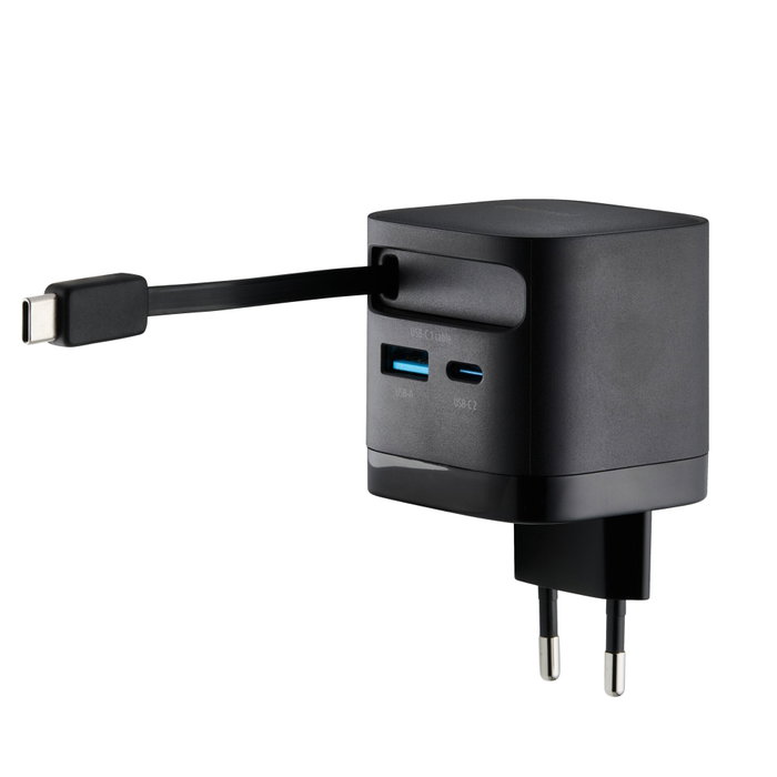 Intenso Cargador de pared 65W GaN W65ACIC rétractable noir Intenso Cargador de pared 65W GaN W65ACIC rétractable noir