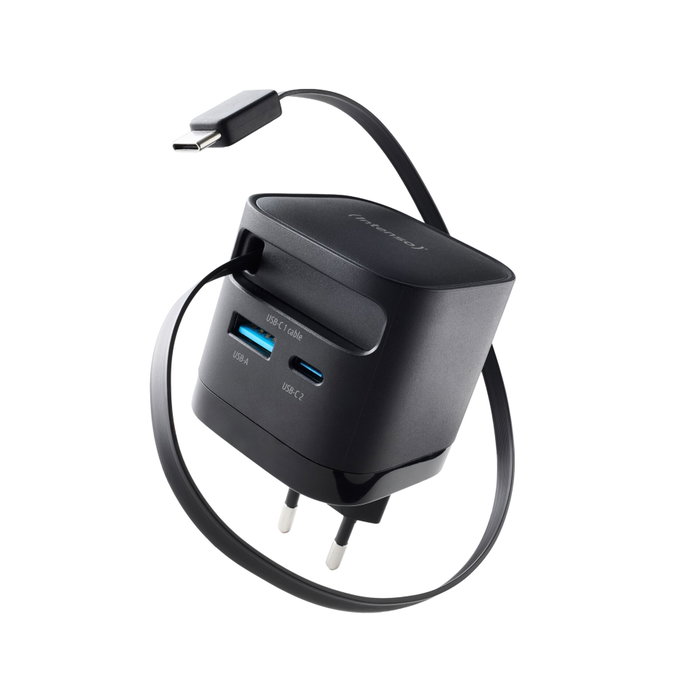 Intenso Cargador de pared 65W GaN W65ACIC rétractable noir Intenso Cargador de pared 65W GaN W65ACIC rétractable noir