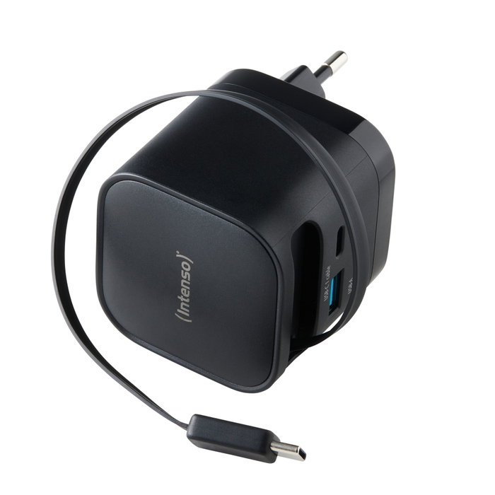 Intenso Cargador de pared 65W GaN W65ACIC rétractable noir Intenso Cargador de pared 65W GaN W65ACIC rétractable noir