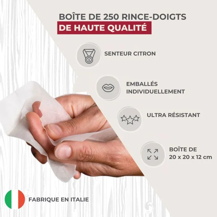 Fackelmann Lot de 2 boîtes de 250 rince-doigts au citron lingettes nettoyantes biodégradables