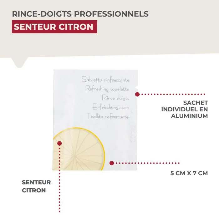Fackelmann Lot de 2 boîtes de 250 rince-doigts au citron lingettes nettoyantes biodégradables