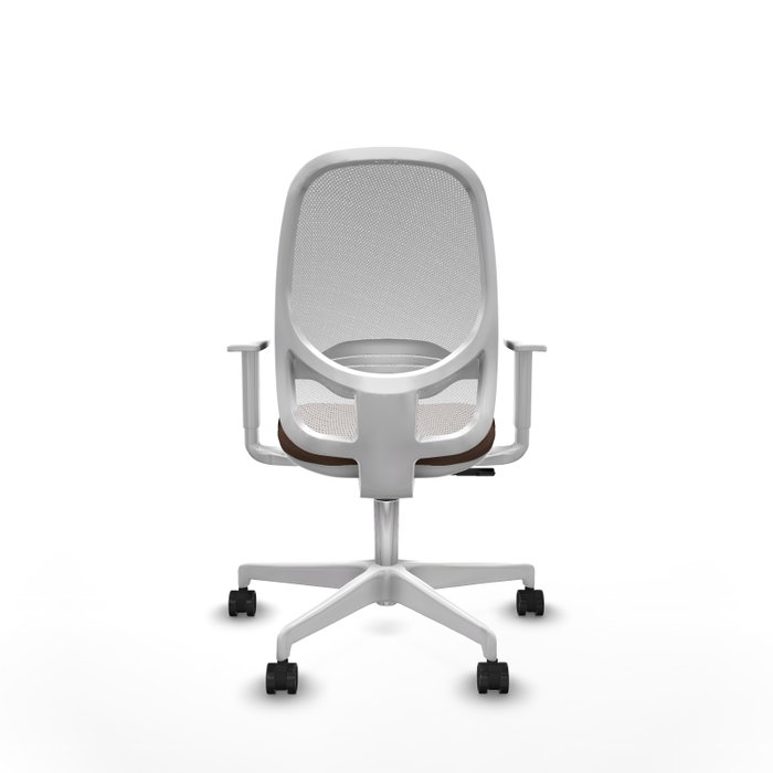 Chaise Cilanco Synchro 3 positions tissu Marron foncé Maille Blanc Structure polyamide blanc Accoudoirs blancs Sans appui-tête Roulettes 65mm nylon