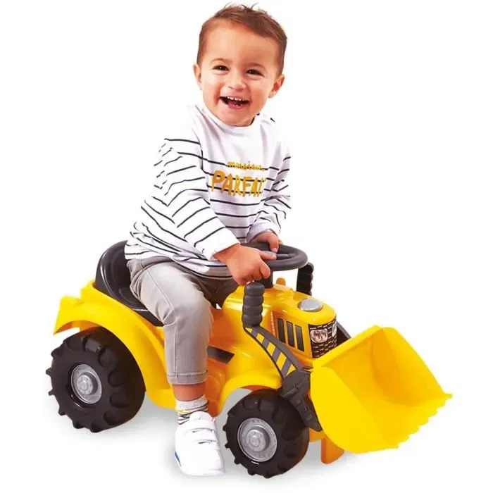 Ecoiffier Tracteur-Pelleteuse Porteur, Jouet d'extérieur Jaune pour Enfant de 12 à 36 Mois, Pelle Basculante, Roues Crantées, Siège Rangement