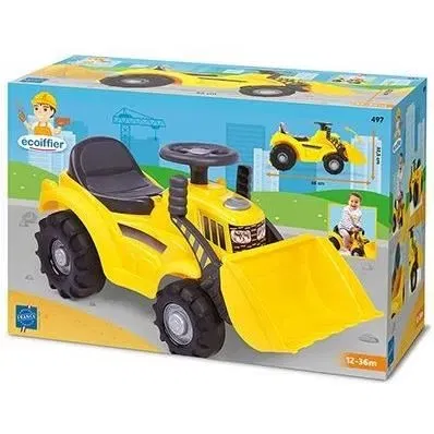 Ecoiffier Tracteur-Pelleteuse Porteur, Jouet d'extérieur Jaune pour Enfant de 12 à 36 Mois, Pelle Basculante, Roues Crantées, Siège Rangement