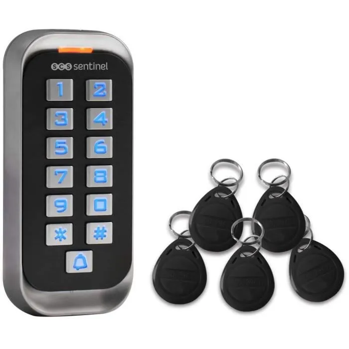 SCS Sentinel Clavier de Codage avec Badges RFID CodeAccess - 12V, Etanche IP68, Rétroéclairé, Contrôle d'Accès pour Portail avec 5 Badges et Capacité 2000 Utilisateurs
