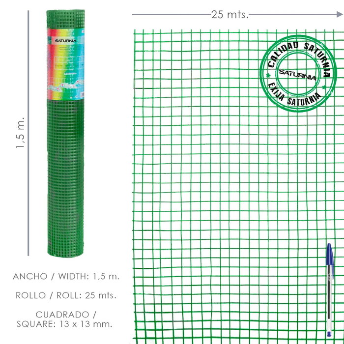 SATURNIA Malla électrosoudée plastifiée 13x13 mm, 150 cm x 25 m SATURNIA Malla électrosoudée plastifiée 13x13 mm, 150 cm x 25 m