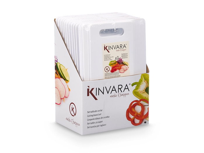 Kinvara Set 3 Planches à Découper Blanc Plastique 35x1.5x25 cm + 30x20x0.5 cm + 24x15x0.5 cm (Set de 24)