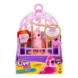 Moose - Little Live Pets Pájaro Parlanchín Rosa 26692 - Oiseau Interactif Parlant Réaliste avec Cage - Plus de 20 Réactions et Sons - Version Espagnole
