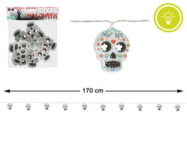 Guirnalda lumineuse de calaveras (170 cm) pour Fête des Morts, guirlande décorative colorée pour décoration murale, fenêtre ou autel - Dia de los Muertos