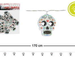 Guirnalda lumineuse de calaveras (170 cm) pour Fête des Morts, guirlande décorative colorée pour décoration murale, fenêtre ou autel - Dia de los Muertos