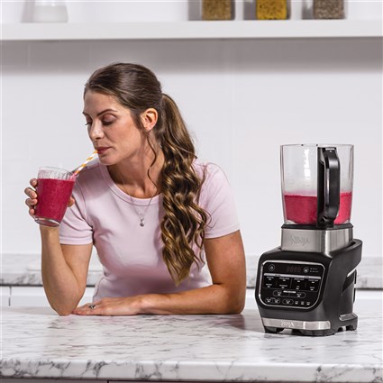 Ninja HB150EU - Blender électrique Foodi avec technologie Auto-iQ, 1000 W, 2 bouteilles de 700 ml et couvercles voyage, acier inoxydable, pour smoothies et soupes